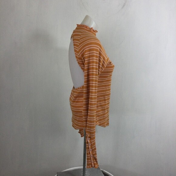 Free People Womens Sunday Afternoon Striped Cut-Out Open Back Top Orange Size L - Picture 4 of 9